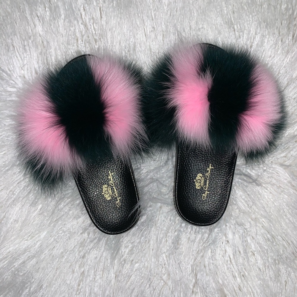 Real fox fur slides